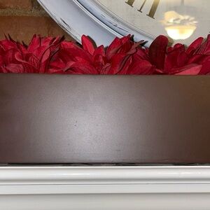 Brown Wooden Planter with Vibrant Red Faux Dahlias